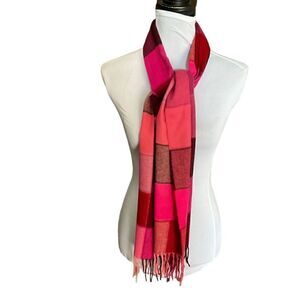 Cashmink Scarf Fringe Edge Acrylic Pink Purple Square Weave Width 12” Length 71”